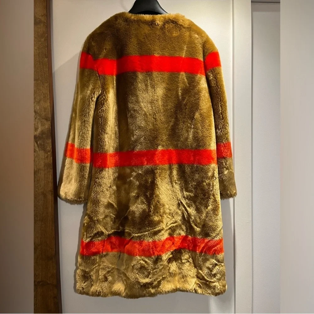 STAND STUDIO Brown and Red Stripe Faux Fur Coat - Picture 5 of 6